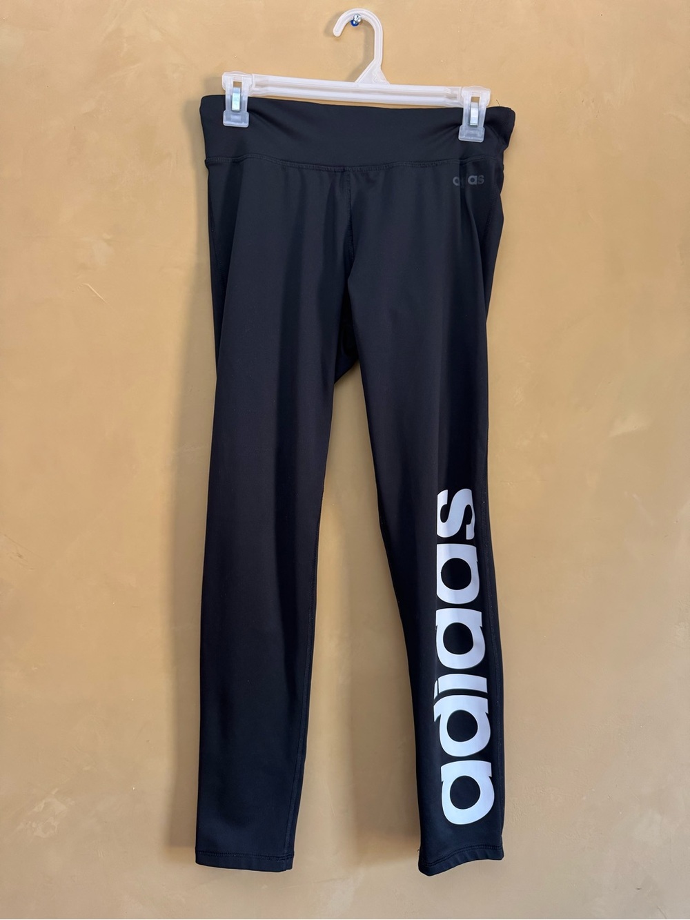adidas Black Leggings with White Vertical Logo